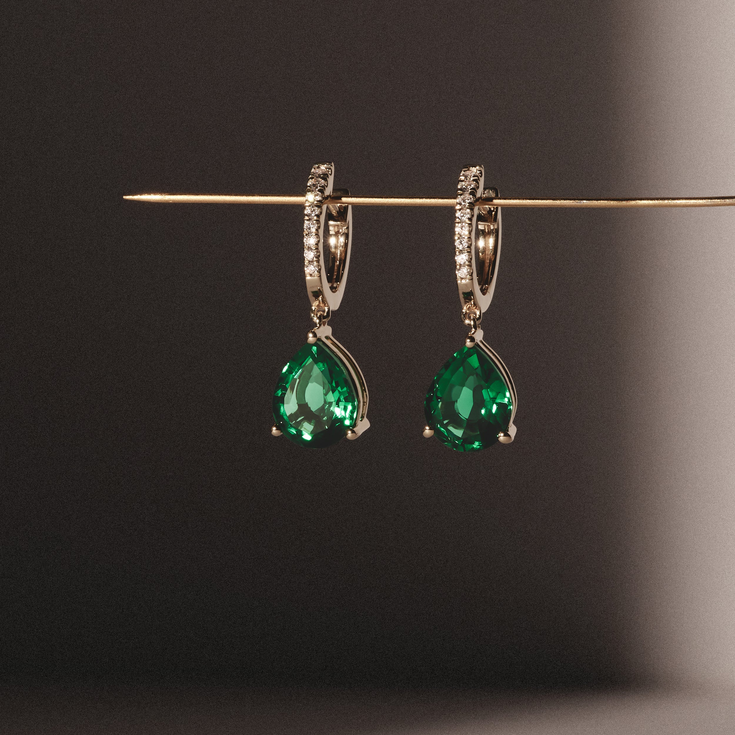 Astra 4.60ct Lab Emerald and Diamond Drop Pear Cut Earrings in 18K Gold Vermeil - Image 6