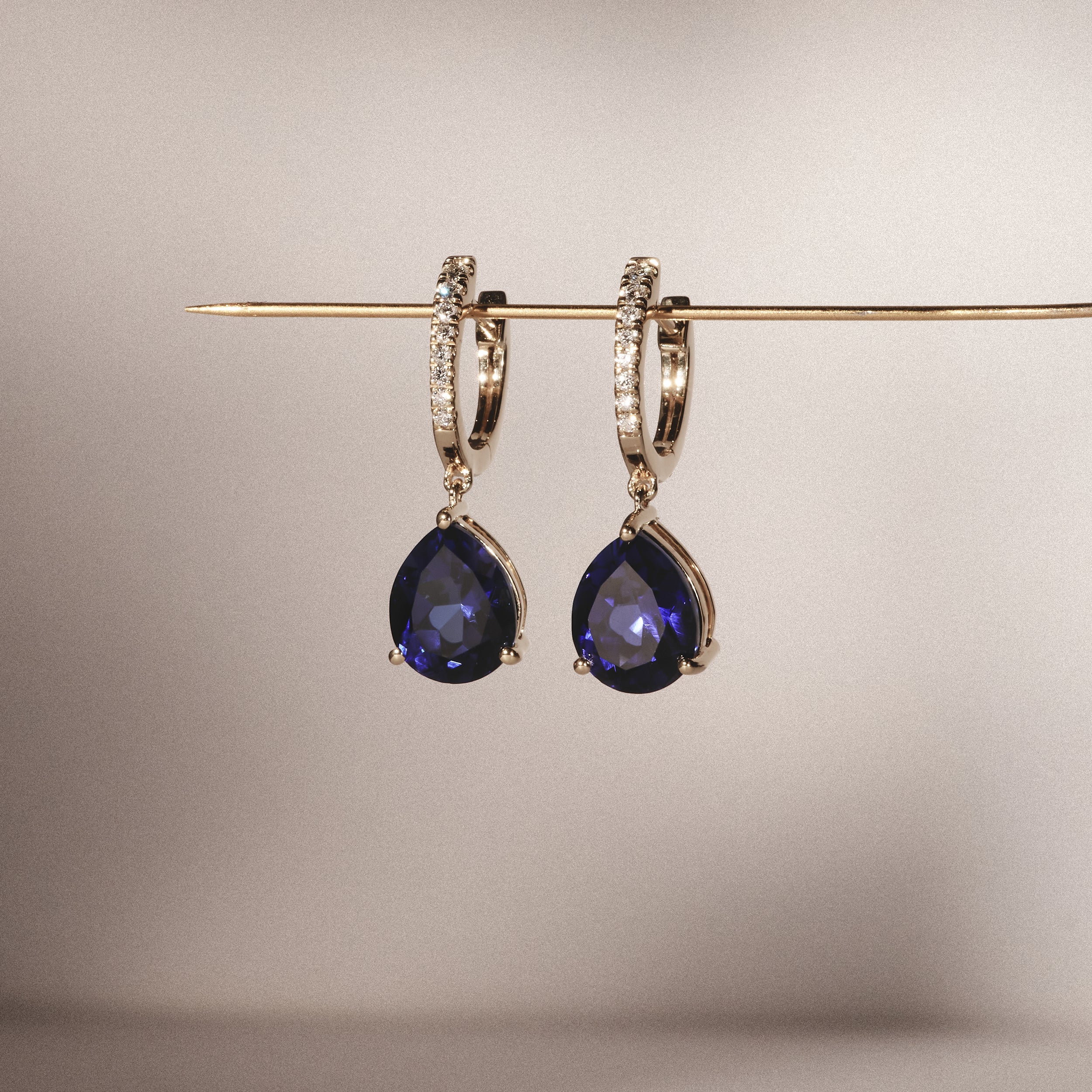Astra 6.50ct Lab Sapphire and Diamond Drop Pear Cut Earrings in 18K Gold Vermeil - Image 2