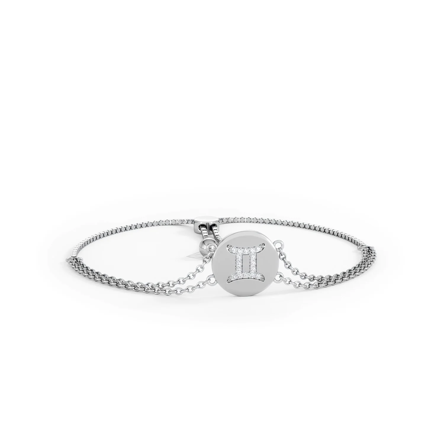 Astrology Gemini 0.07ct Lab Grown Diamond Adjustable Medallion Bracelet Sterling Silver - Image 11