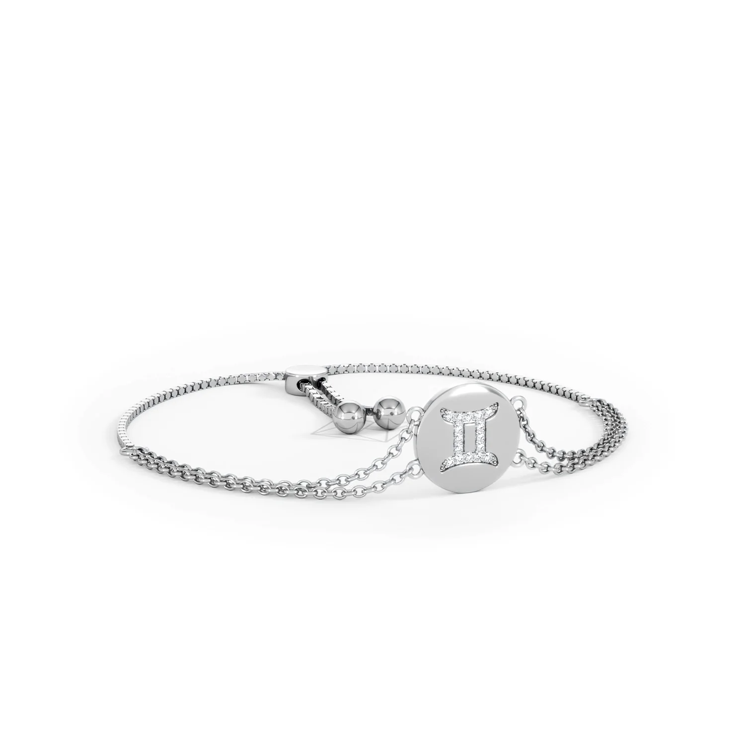 Astrology Gemini 0.07ct Lab Grown Diamond Adjustable Medallion Bracelet Sterling Silver - Image 14