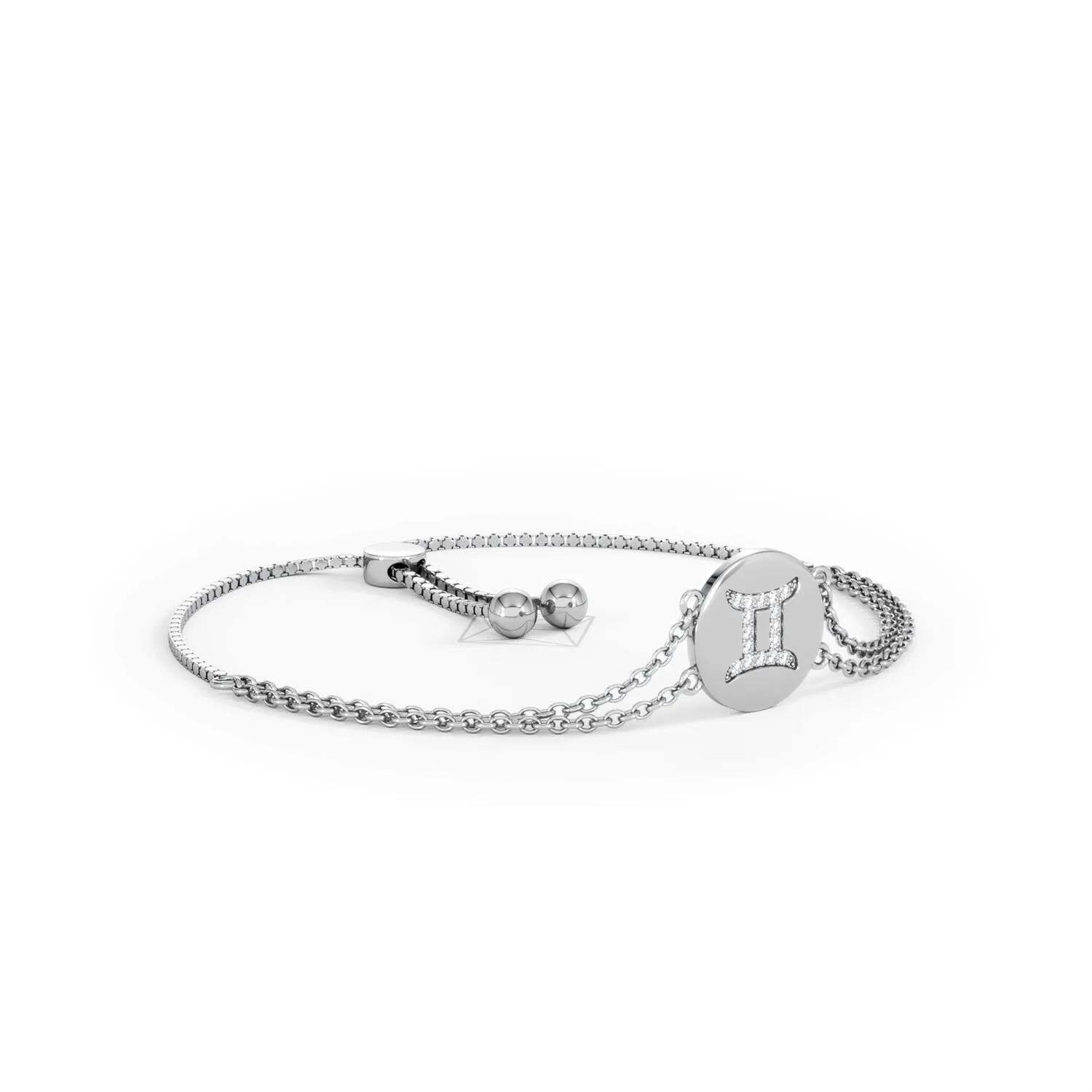 Astrology Gemini 0.07ct Lab Grown Diamond Adjustable Medallion Bracelet Sterling Silver - Image 17