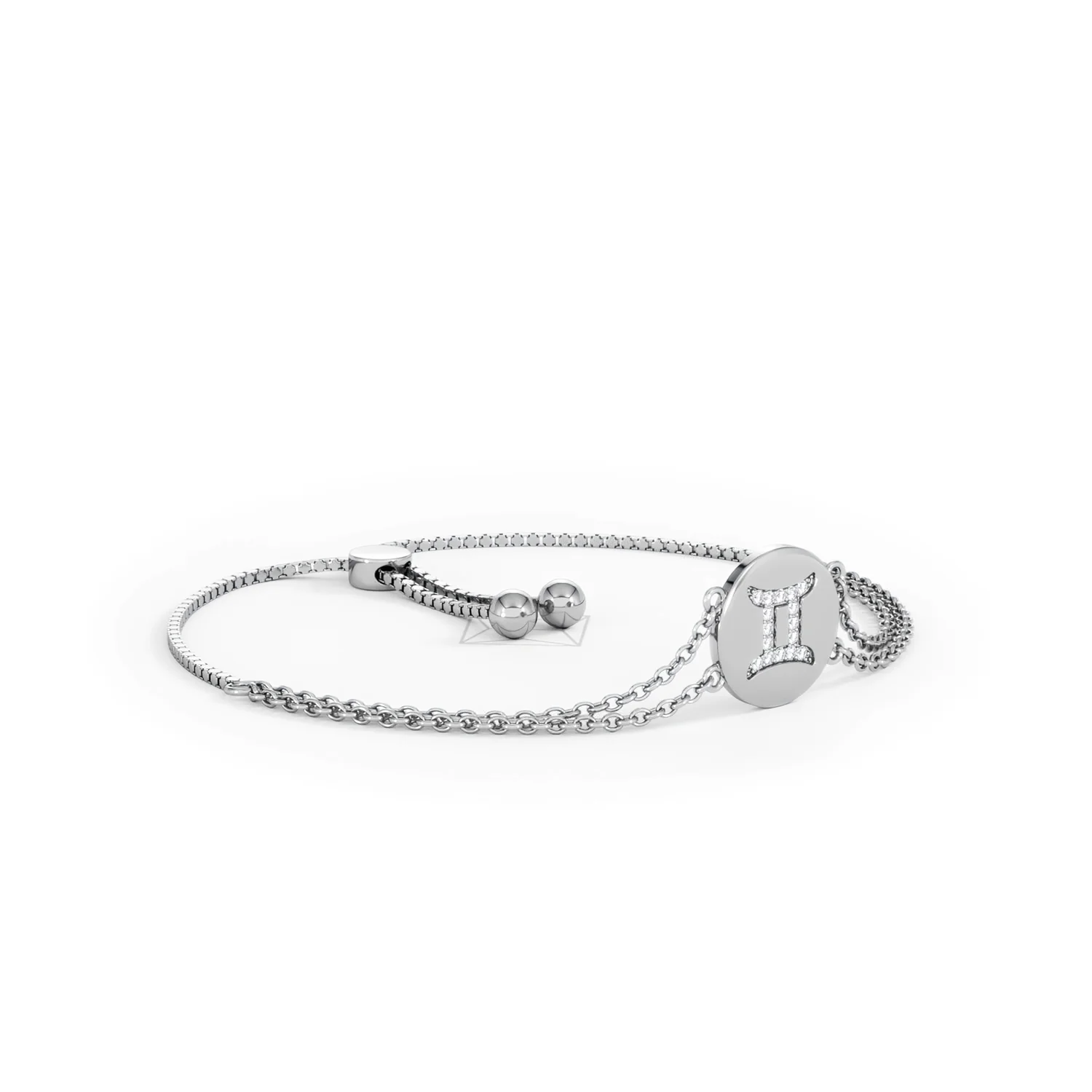 Astrology Gemini 0.07ct Lab Grown Diamond Adjustable Medallion Bracelet Sterling Silver - Image 18