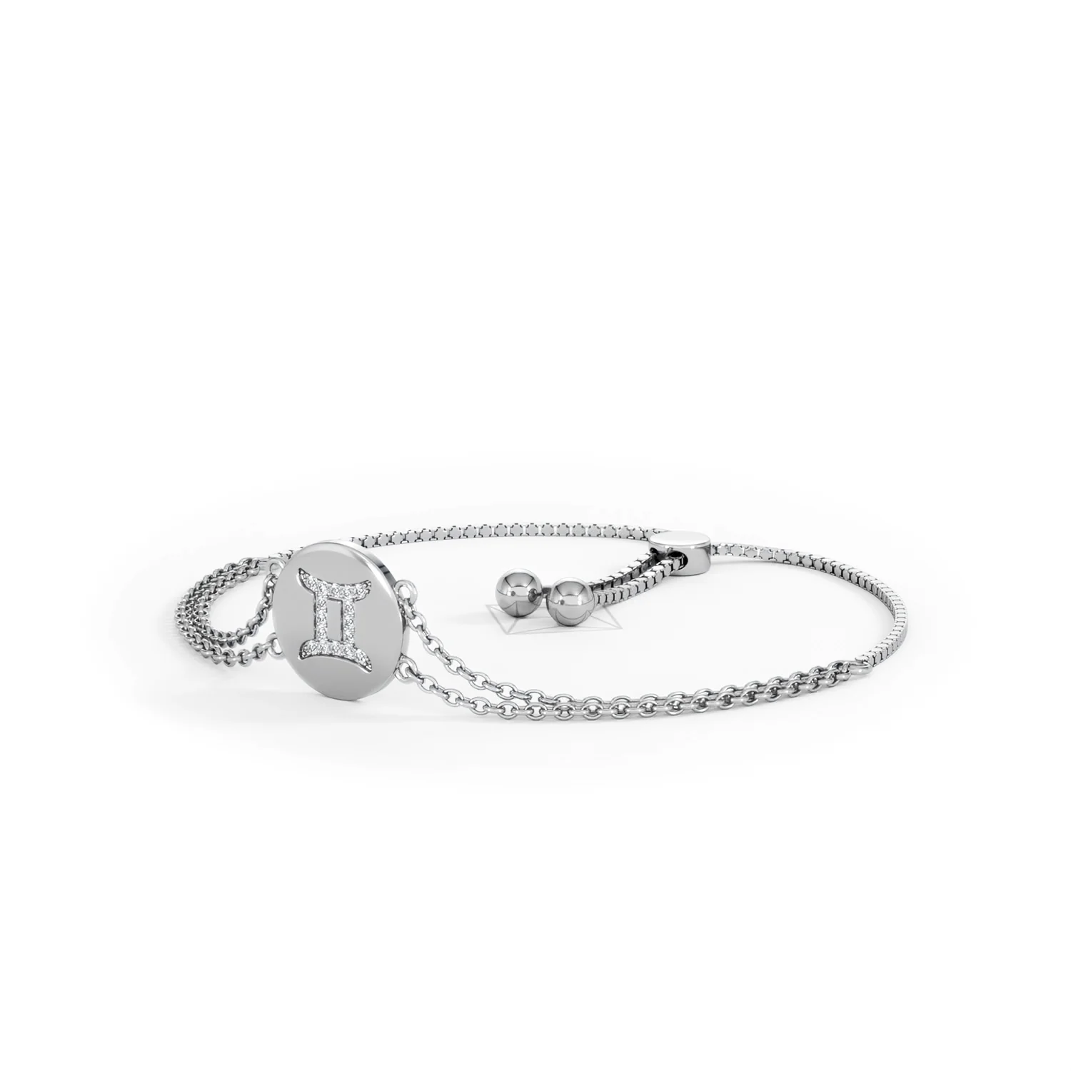 Astrology Gemini 0.07ct Lab Grown Diamond Adjustable Medallion Bracelet Sterling Silver - Image 81