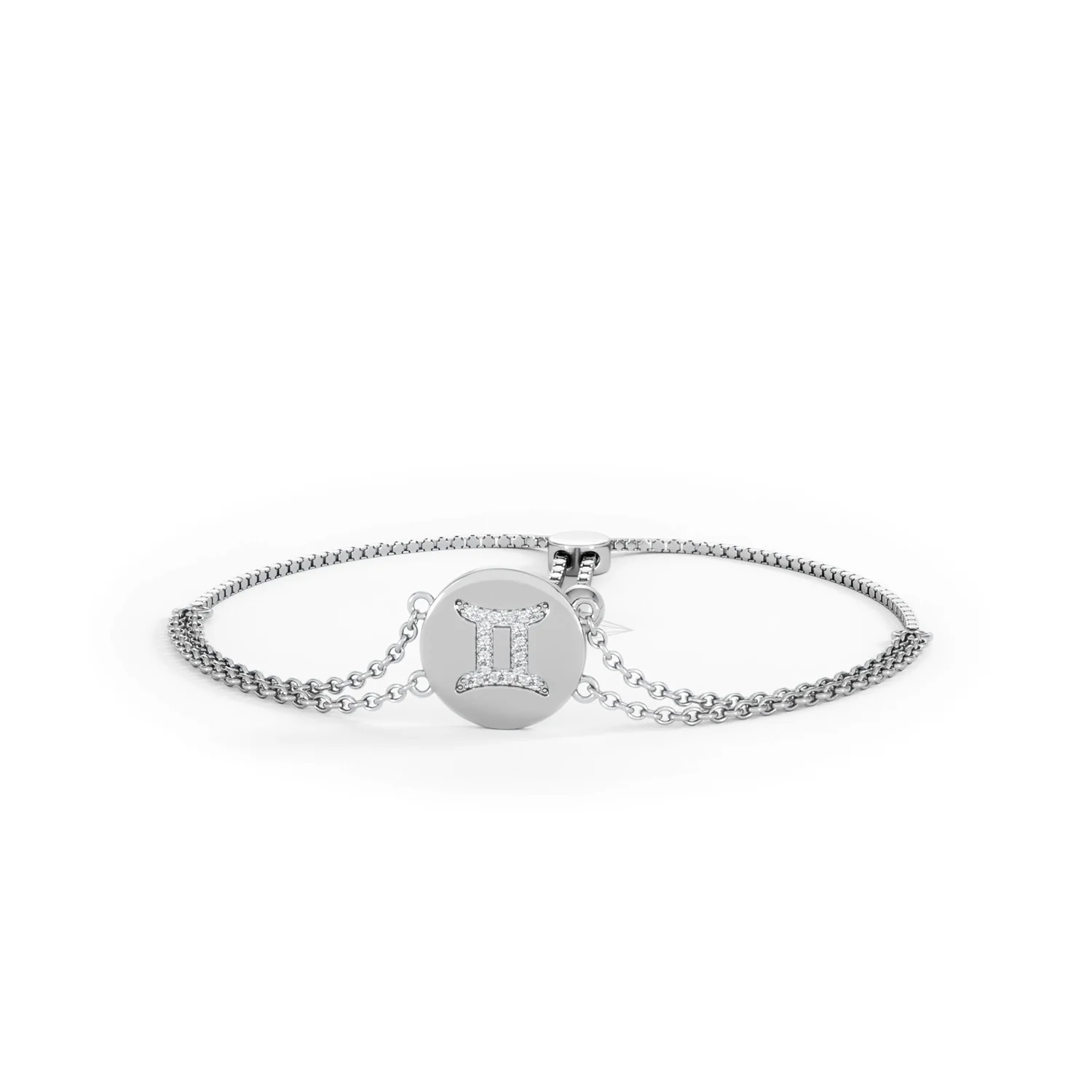 Astrology Gemini 0.07ct Lab Grown Diamond Adjustable Medallion Bracelet Sterling Silver - Image 87