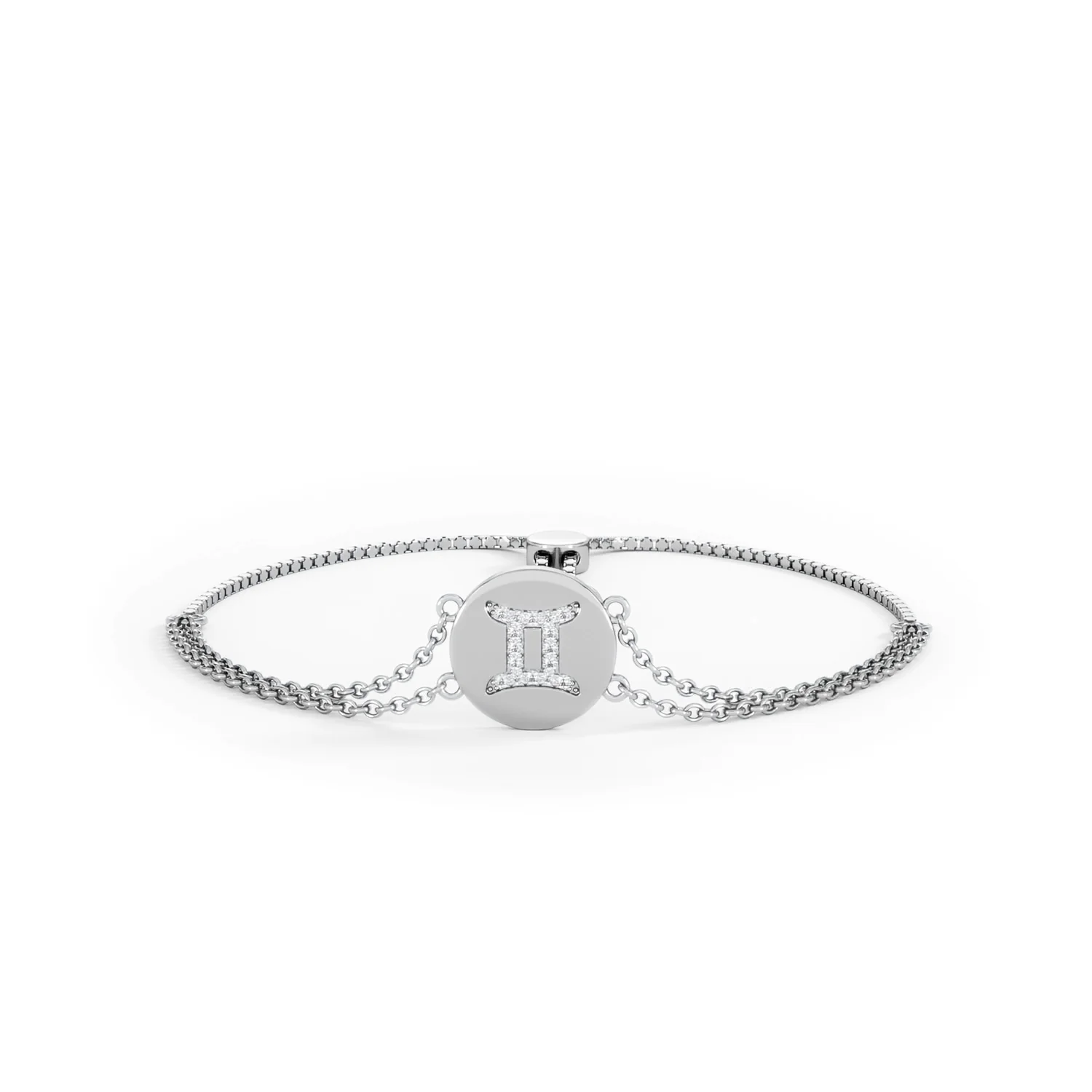 Astrology Gemini 0.07ct Lab Grown Diamond Adjustable Medallion Bracelet Sterling Silver - Image 88
