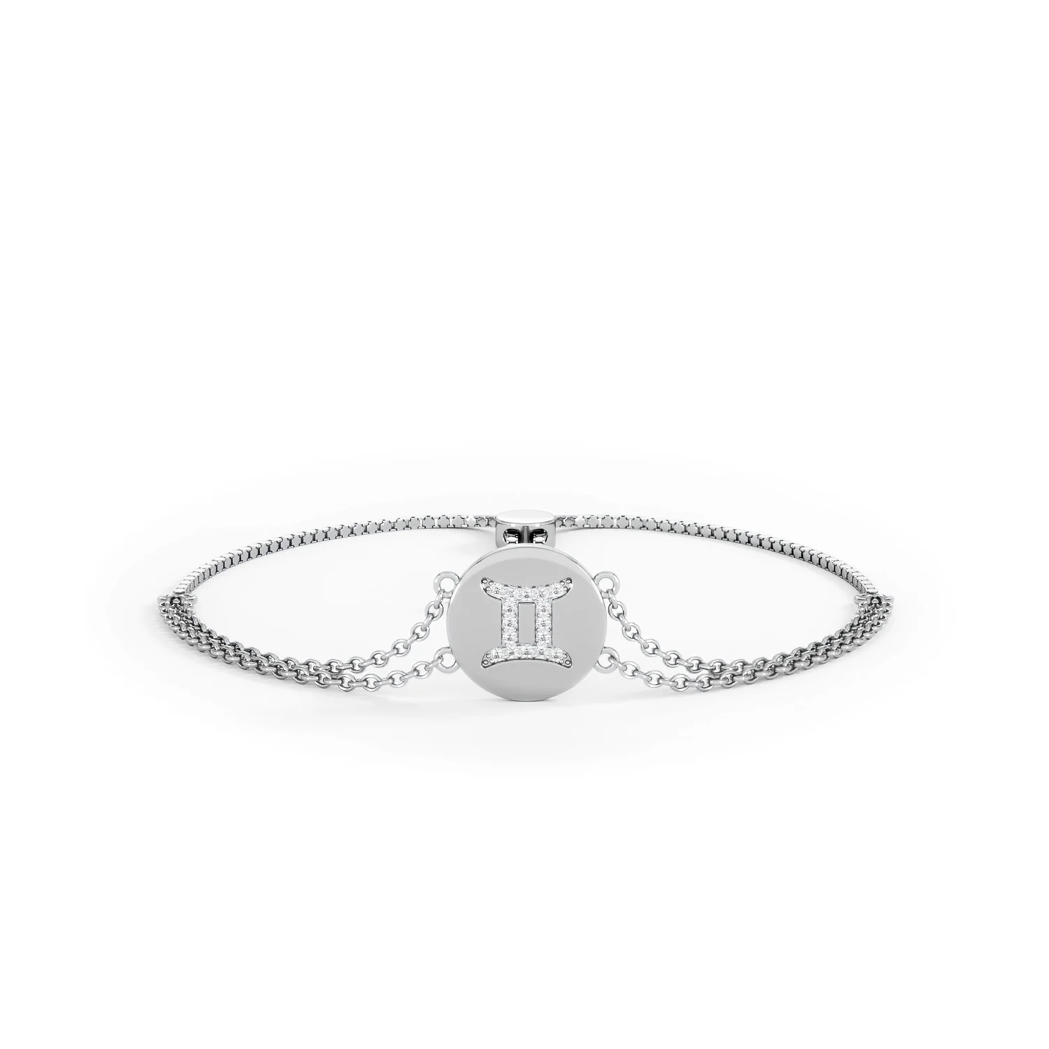 Astrology Gemini 0.07ct Lab Grown Diamond Adjustable Medallion Bracelet Sterling Silver - Image 9