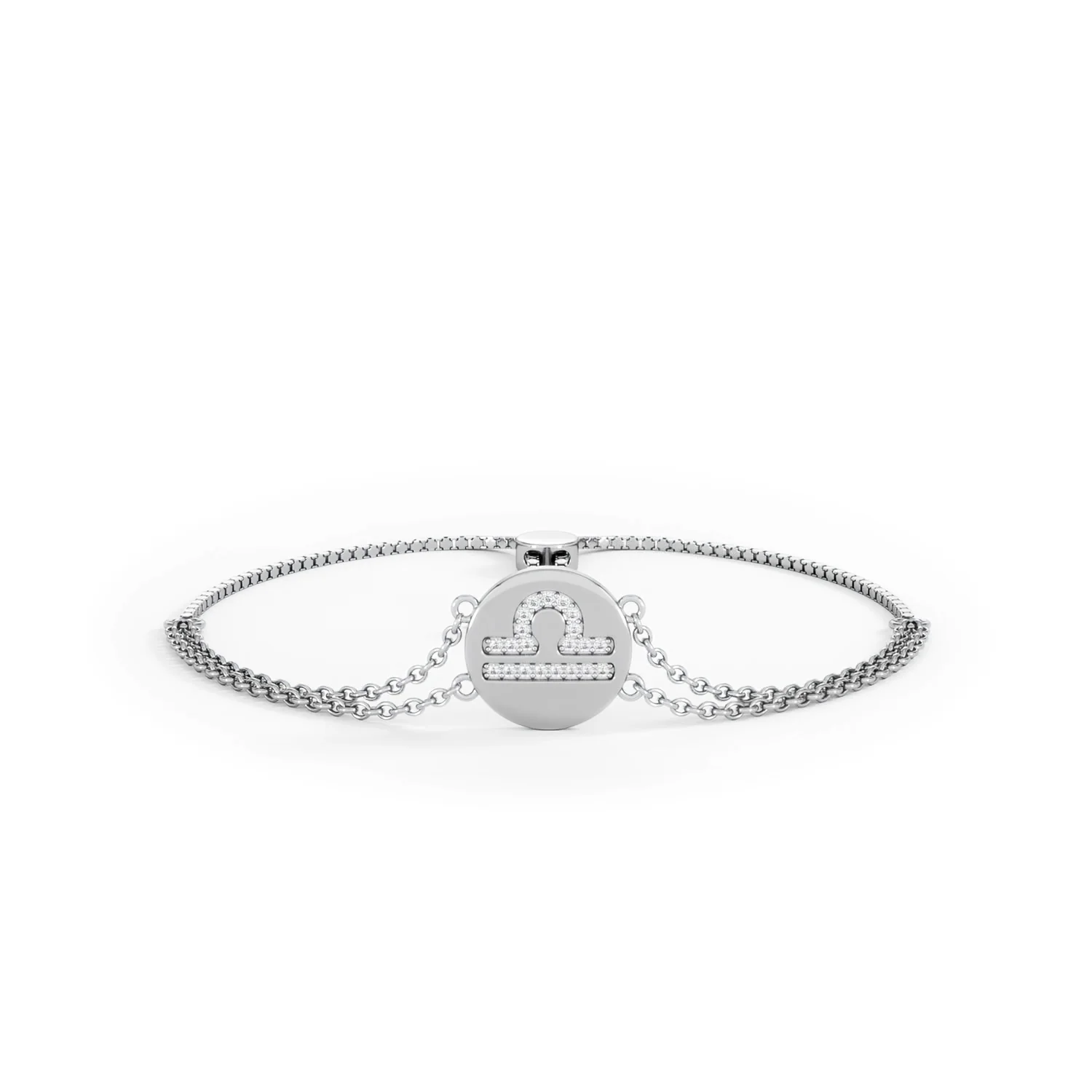 Astrology Libra 0.07ct Lab Grown Diamond Adjustable Medallion Bracelet Sterling Silver - Image 9