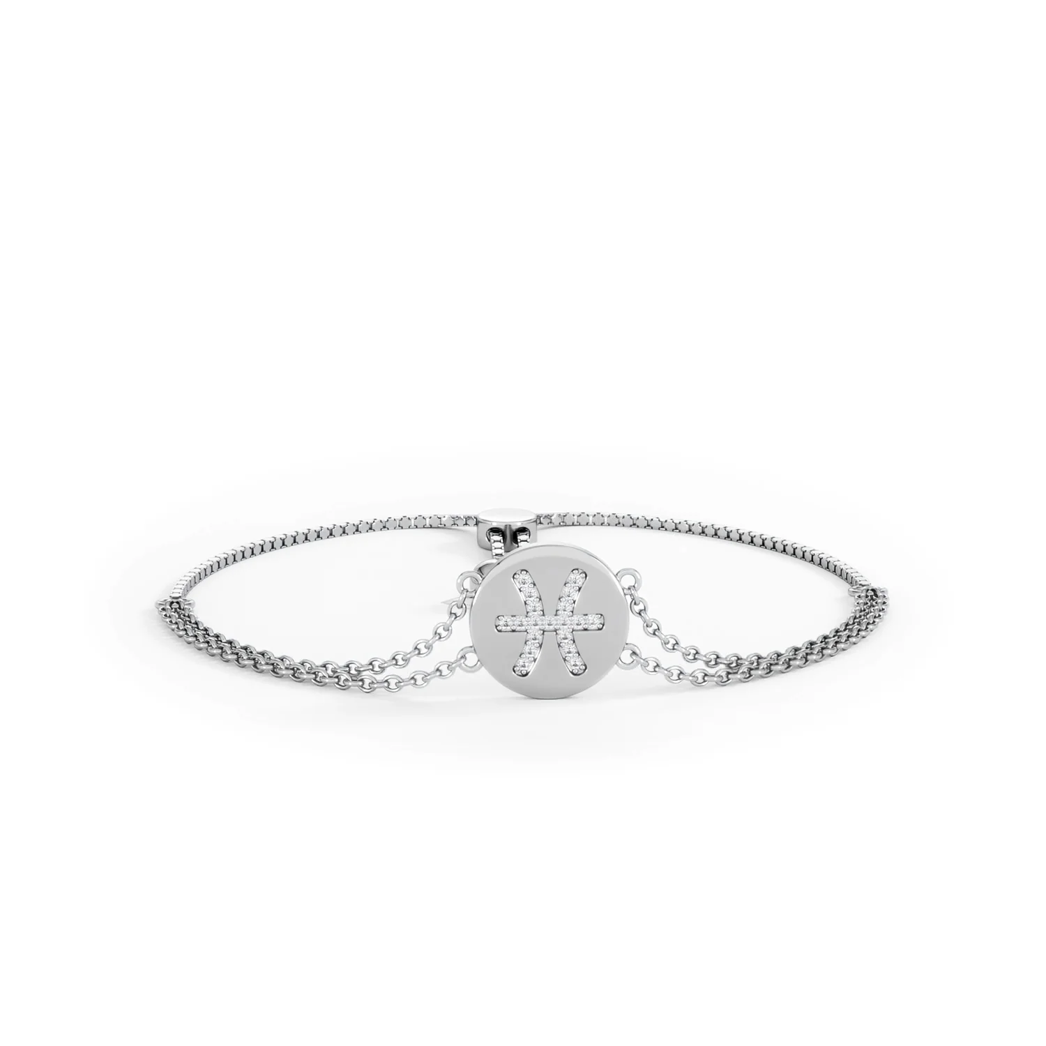 Astrology Pisces 0.07ct Lab Grown Diamond Adjustable Medallion Bracelet Sterling Silver - Image 10