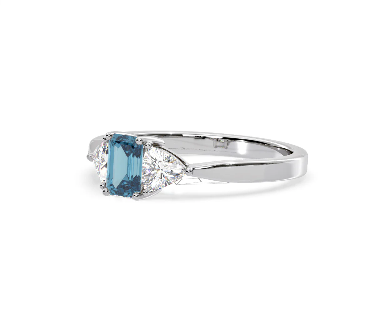 Aurora Blue Lab Diamond Emerald Cut and Trillion 1.00ct Ring in 18K White Gold - Elara Collection - Image 15