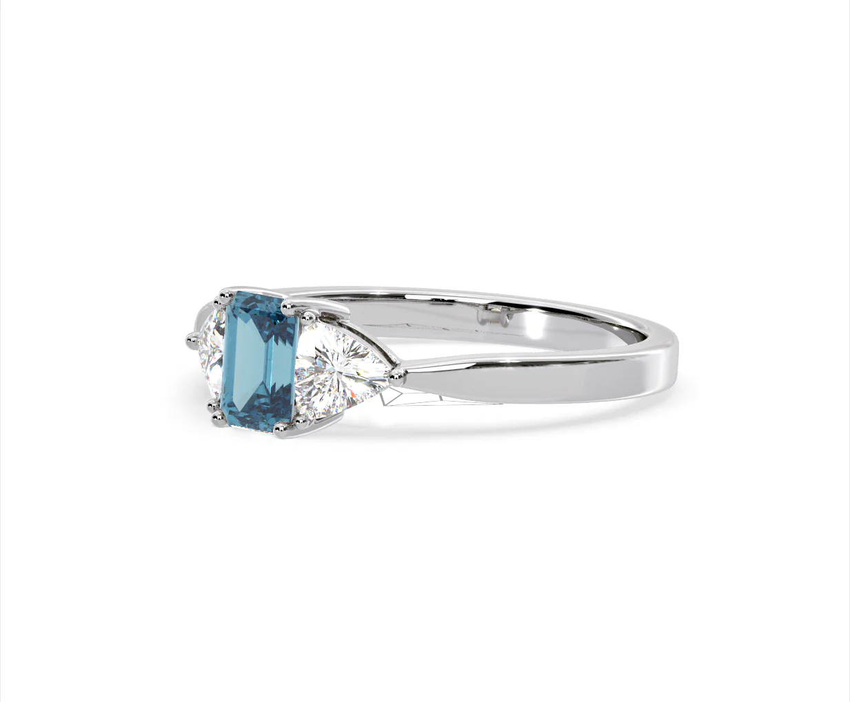 Aurora Blue Lab Diamond Emerald Cut and Trillion 1.00ct Ring in 18K White Gold - Elara Collection - Image 16