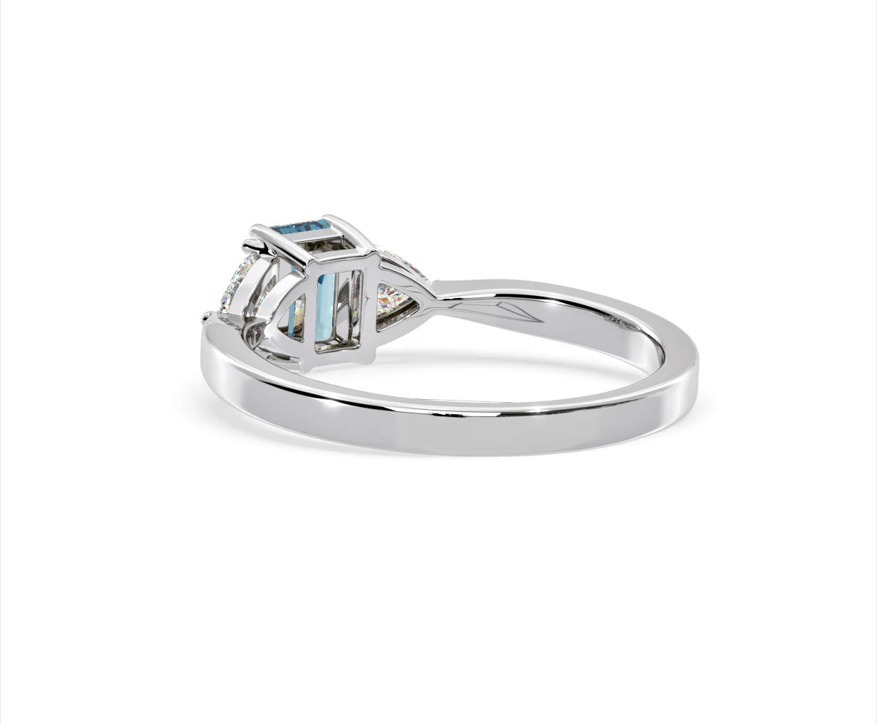 Aurora Blue Lab Diamond Emerald Cut and Trillion 1.00ct Ring in 18K White Gold - Elara Collection - Image 39
