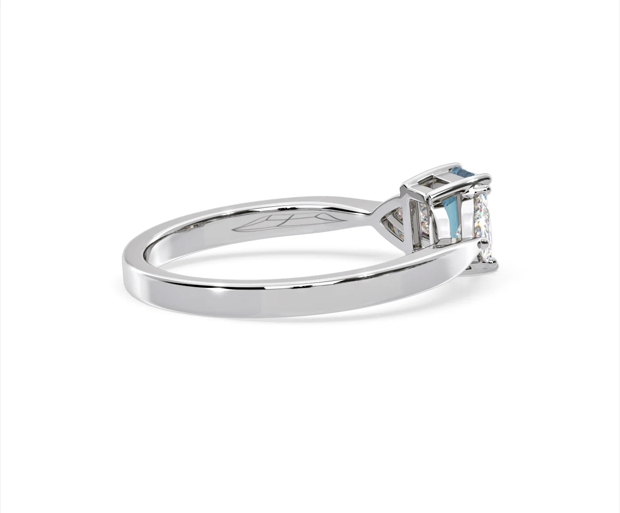 Aurora Blue Lab Diamond Emerald Cut and Trillion 1.00ct Ring in 18K White Gold - Elara Collection - Image 60