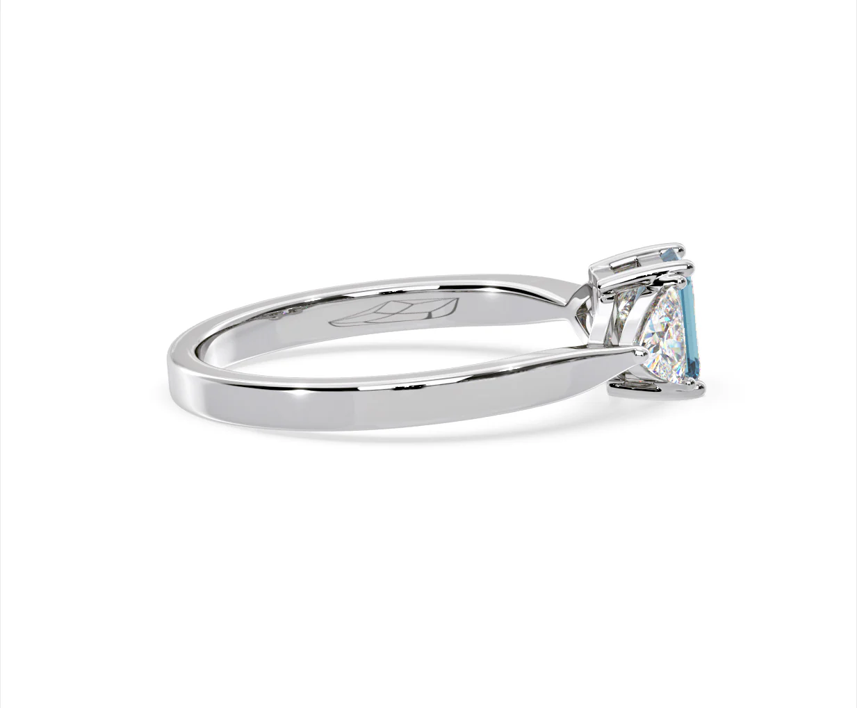 Aurora Blue Lab Diamond Emerald Cut and Trillion 1.00ct Ring in 18K White Gold - Elara Collection - Image 65