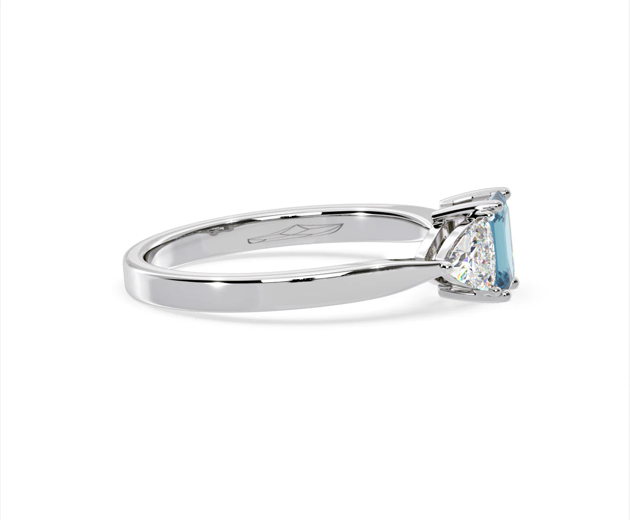 Aurora Blue Lab Diamond Emerald Cut and Trillion 1.00ct Ring in 18K White Gold - Elara Collection - Image 68