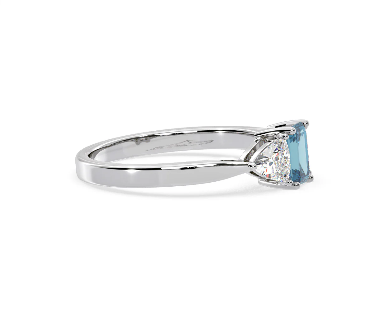 Aurora Blue Lab Diamond Emerald Cut and Trillion 1.00ct Ring in 18K White Gold - Elara Collection - Image 71