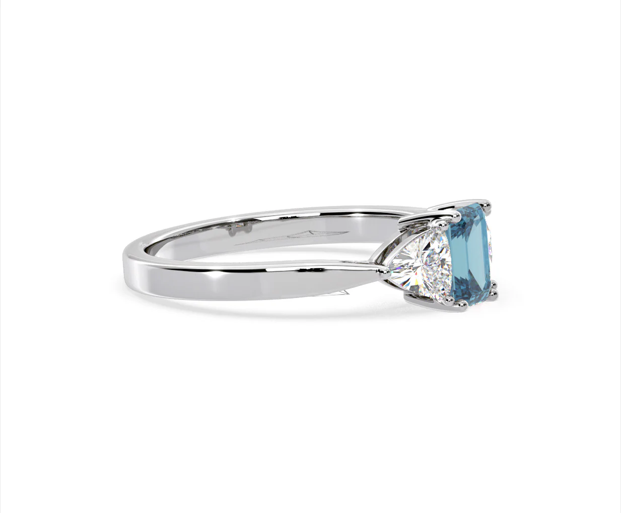 Aurora Blue Lab Diamond Emerald Cut and Trillion 1.00ct Ring in 18K White Gold - Elara Collection - Image 73