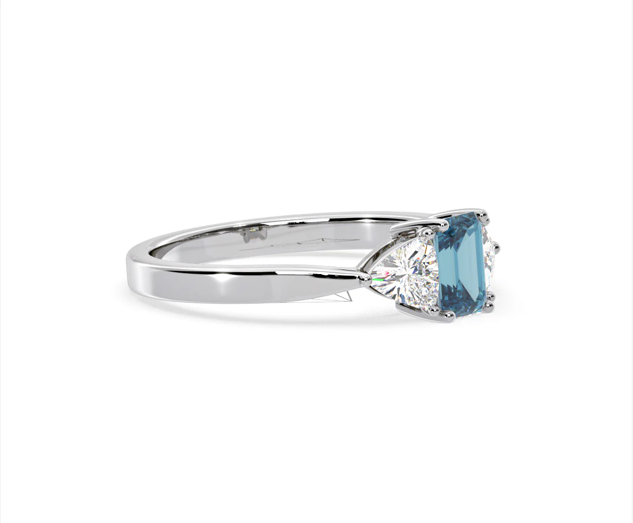 Aurora Blue Lab Diamond Emerald Cut and Trillion 1.00ct Ring in 18K White Gold - Elara Collection - Image 75