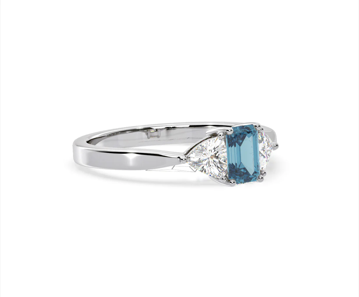 Aurora Blue Lab Diamond Emerald Cut and Trillion 1.00ct Ring in 18K White Gold - Elara Collection - Image 78