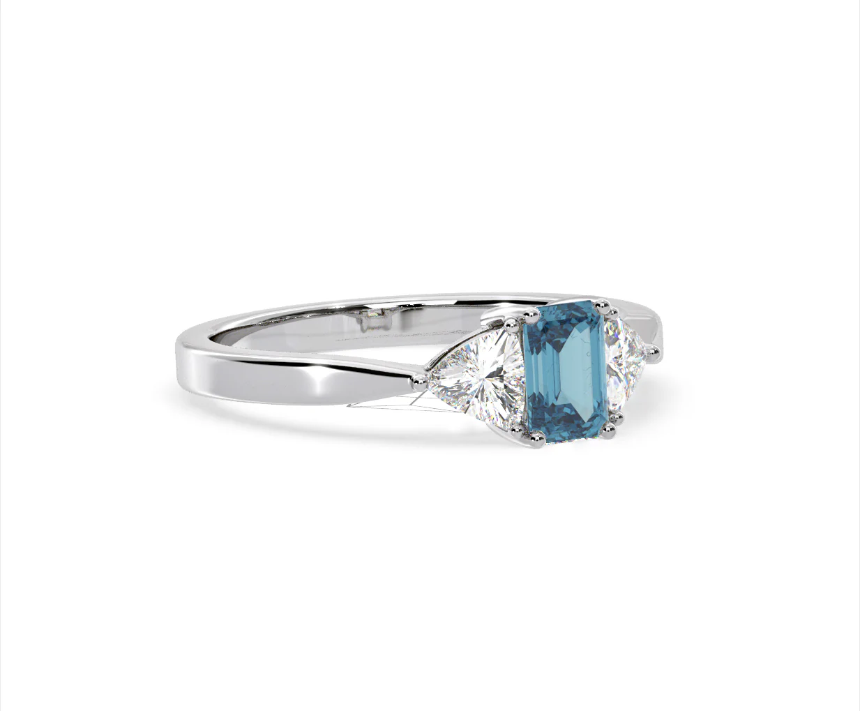 Aurora Blue Lab Diamond Emerald Cut and Trillion 1.00ct Ring in 18K White Gold - Elara Collection - Image 79