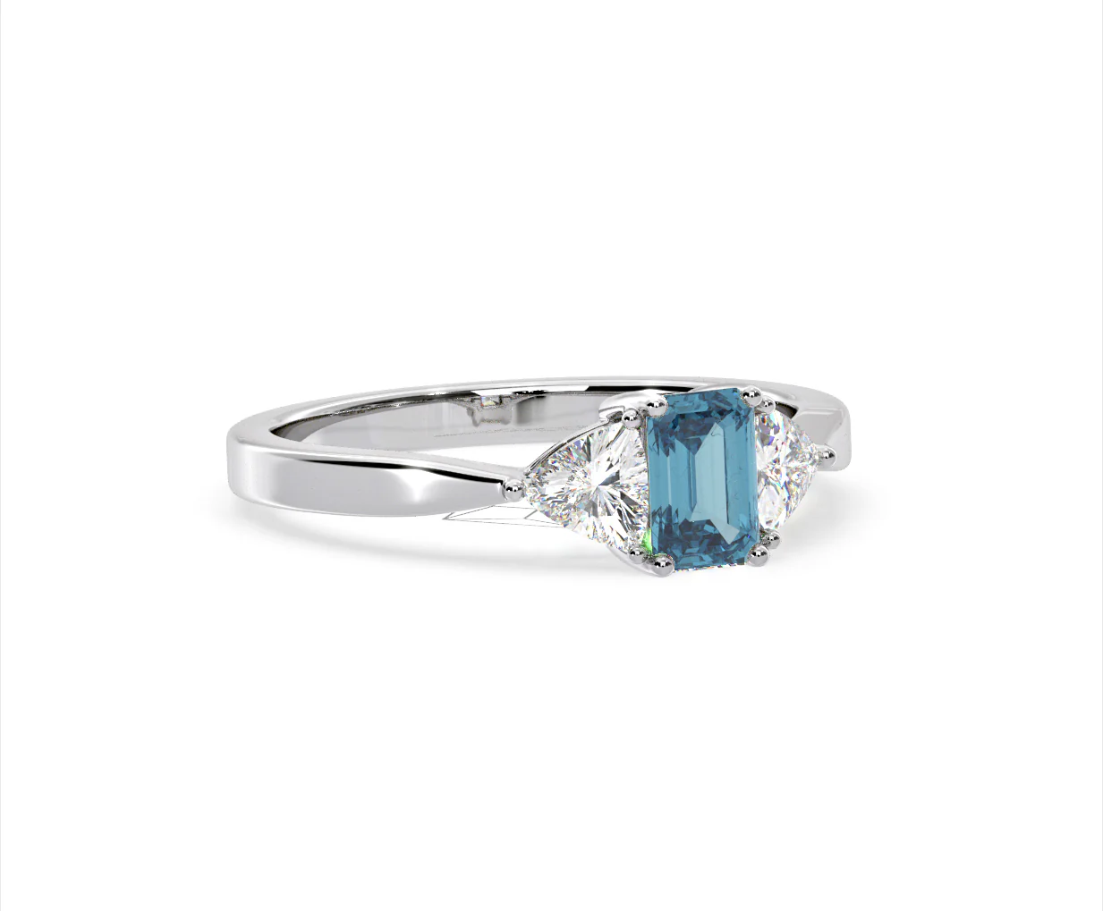 Aurora Blue Lab Diamond Emerald Cut and Trillion 1.00ct Ring in 18K White Gold - Elara Collection - Image 80
