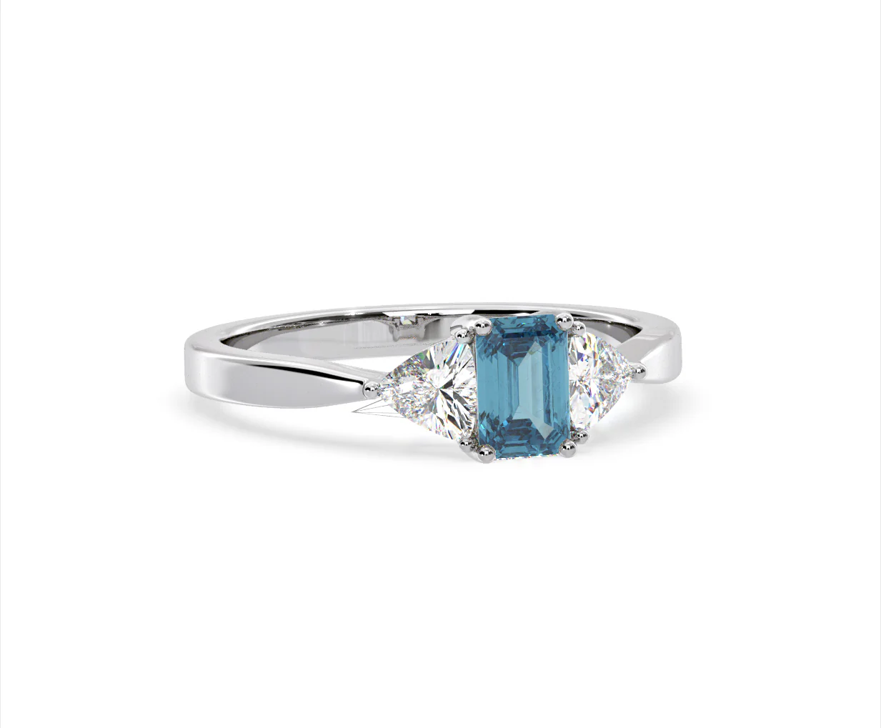 Aurora Blue Lab Diamond Emerald Cut and Trillion 1.00ct Ring in 18K White Gold - Elara Collection - Image 82
