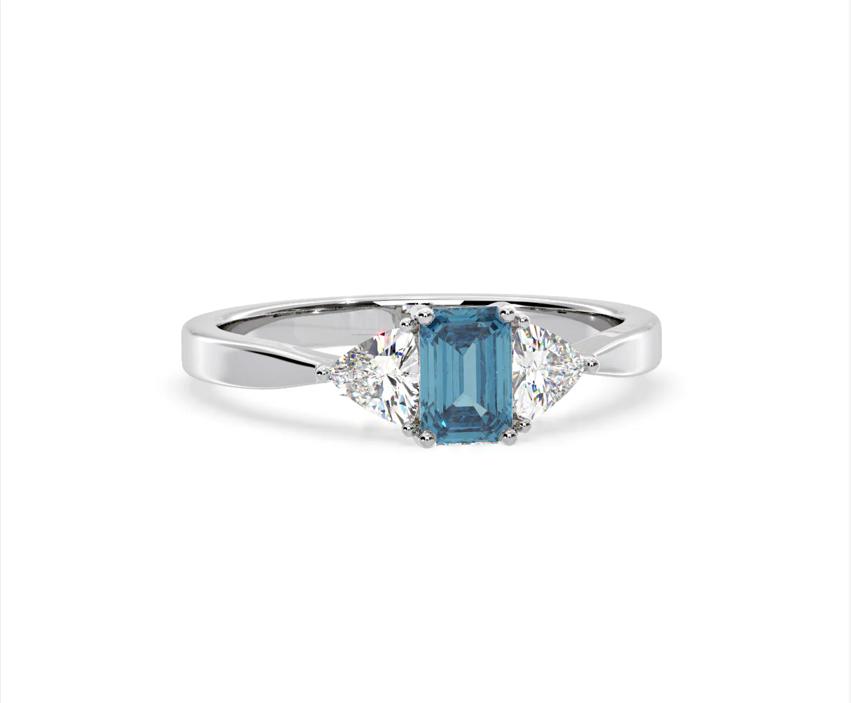 Aurora Blue Lab Diamond Emerald Cut and Trillion 1.00ct Ring in 18K White Gold - Elara Collection - Image 84
