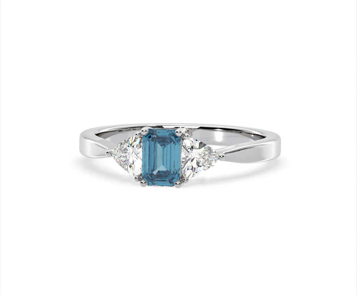 Aurora Blue Lab Diamond Emerald Cut and Trillion 1.00ct Ring in 18K White Gold - Elara Collection - Image 9