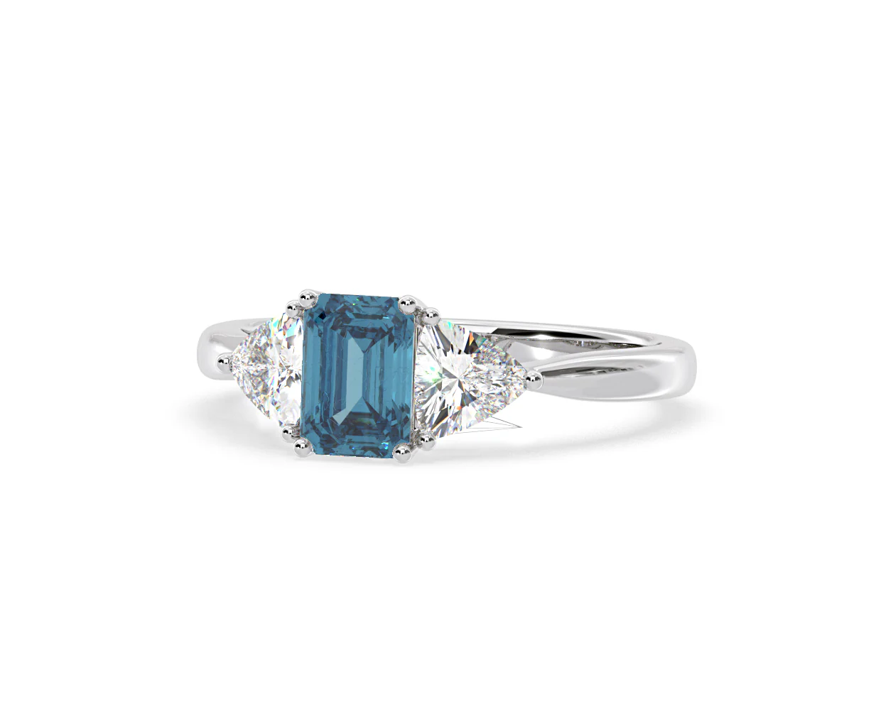Aurora Blue Lab Diamond Emerald Cut and Trillion 1.70ct Ring in 18K White Gold - Elara Collection - Image 11