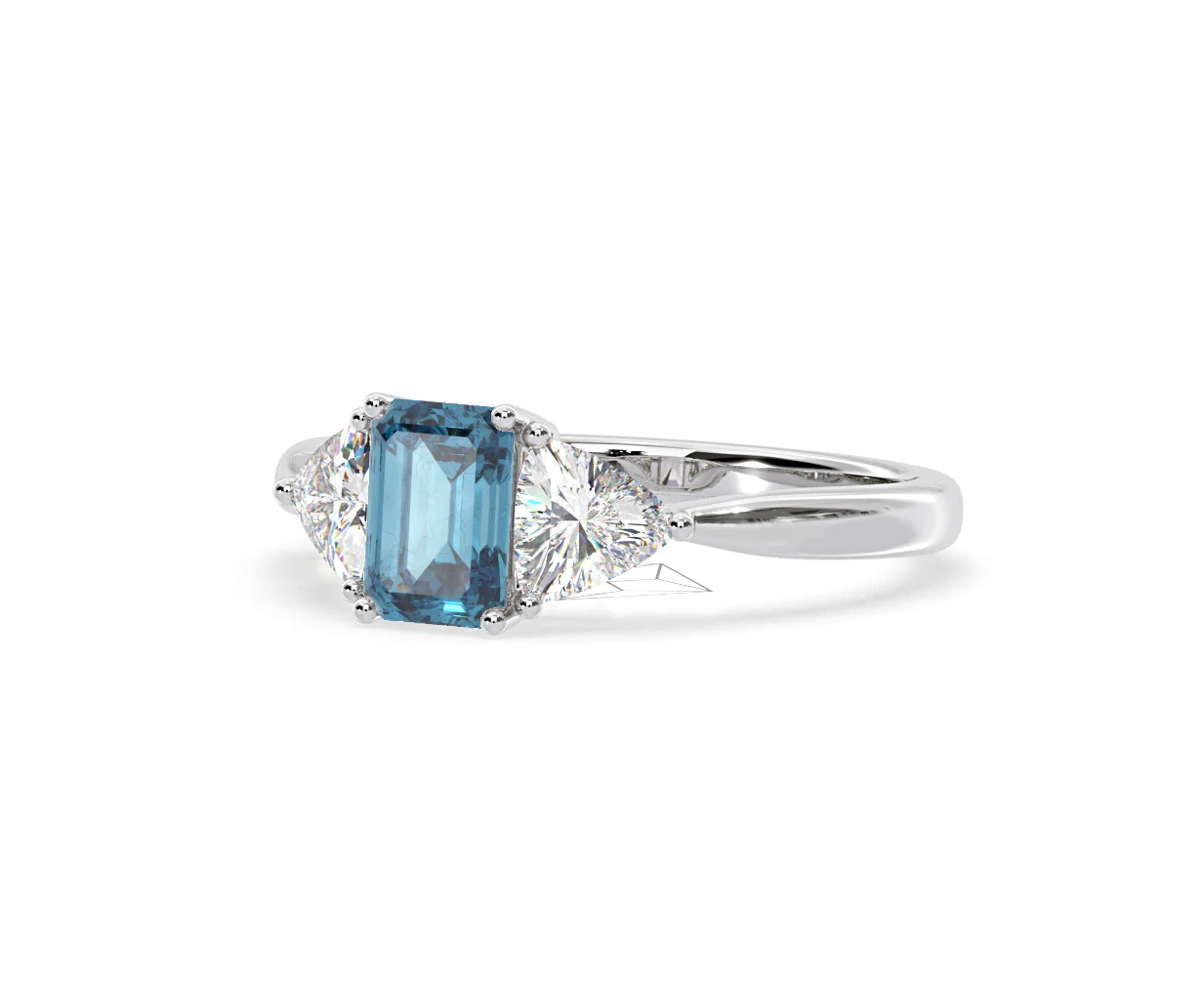 Aurora Blue Lab Diamond Emerald Cut and Trillion 1.70ct Ring in 18K White Gold - Elara Collection - Image 13