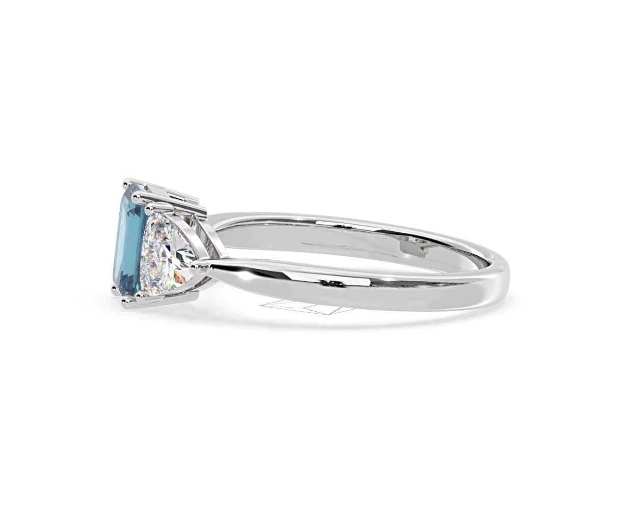 Aurora Blue Lab Diamond Emerald Cut and Trillion 1.70ct Ring in 18K White Gold - Elara Collection - Image 25