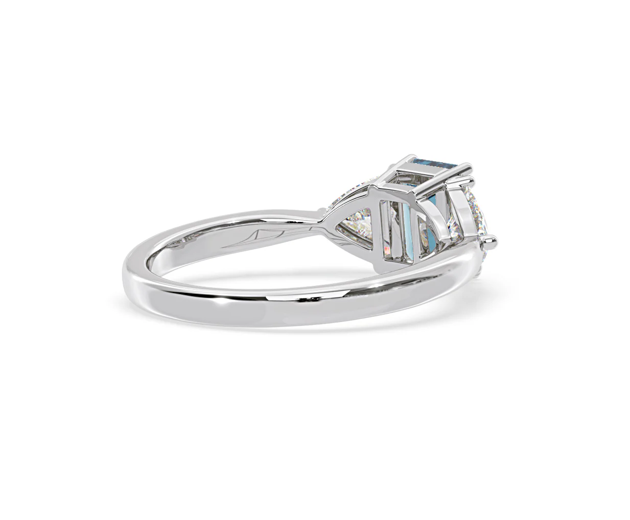 Aurora Blue Lab Diamond Emerald Cut and Trillion 1.70ct Ring in 18K White Gold - Elara Collection - Image 56