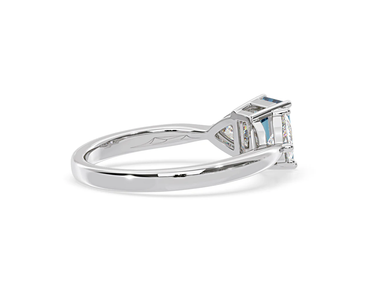 Aurora Blue Lab Diamond Emerald Cut and Trillion 1.70ct Ring in 18K White Gold - Elara Collection - Image 59