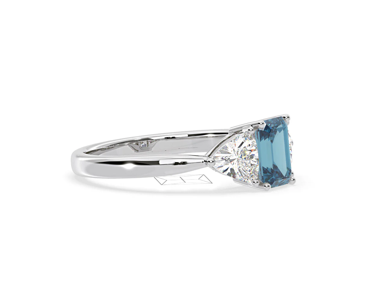 Aurora Blue Lab Diamond Emerald Cut and Trillion 1.70ct Ring in 18K White Gold - Elara Collection - Image 74