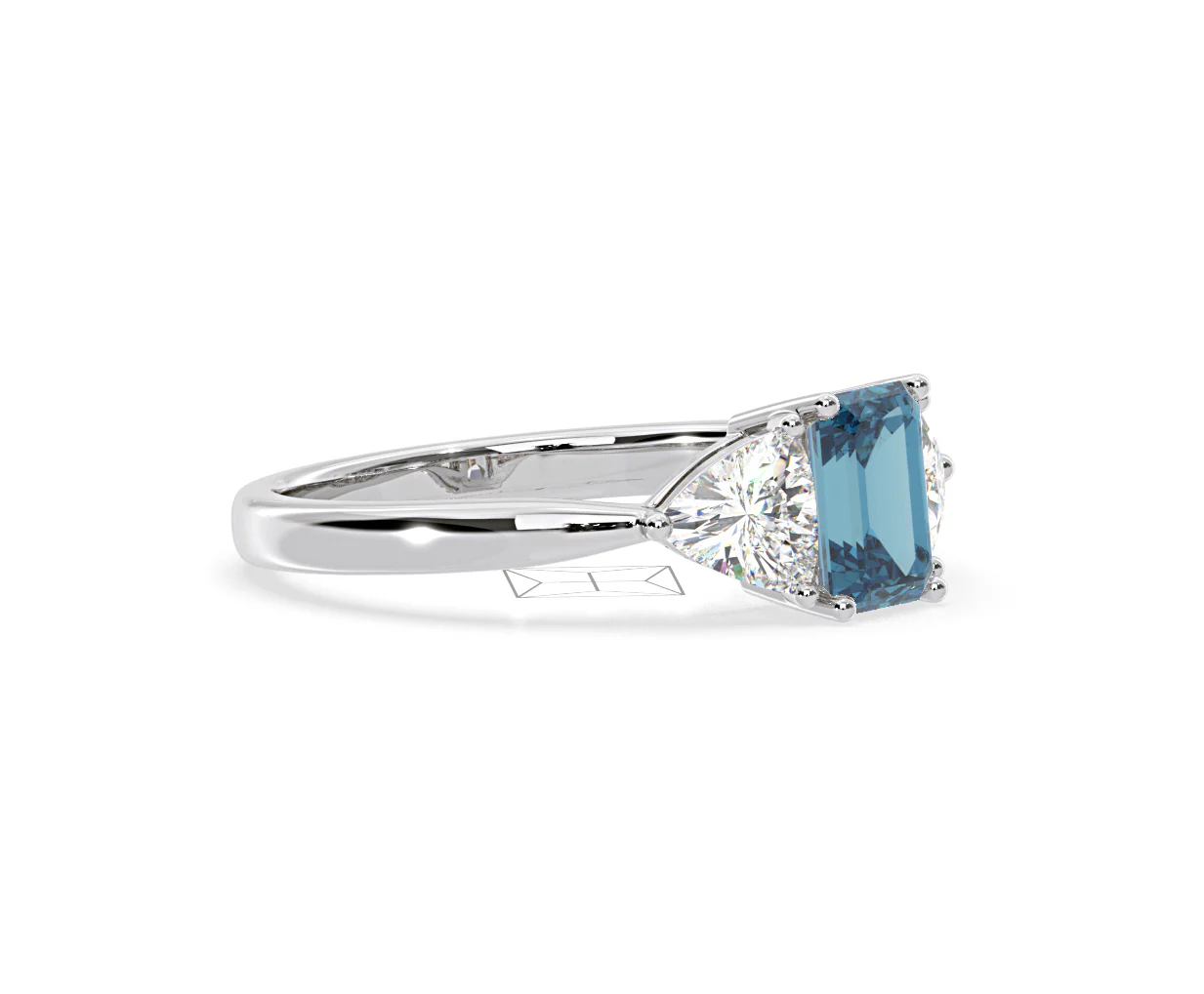 Aurora Blue Lab Diamond Emerald Cut and Trillion 1.70ct Ring in 18K White Gold - Elara Collection - Image 75