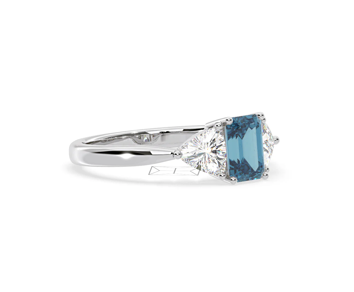 Aurora Blue Lab Diamond Emerald Cut and Trillion 1.70ct Ring in 18K White Gold - Elara Collection - Image 77