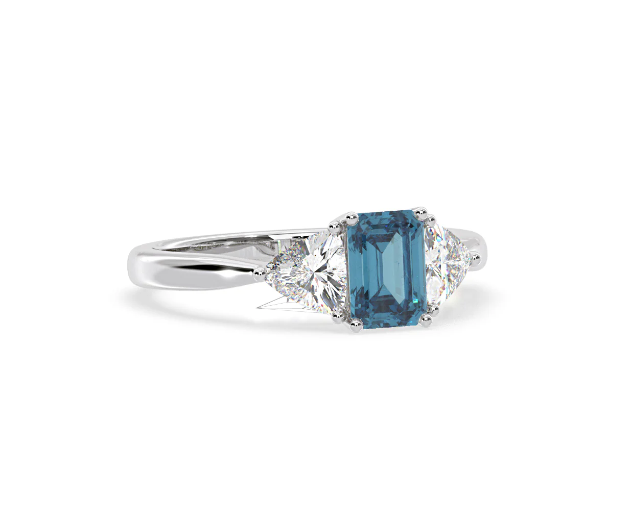 Aurora Blue Lab Diamond Emerald Cut and Trillion 1.70ct Ring in 18K White Gold - Elara Collection - Image 81