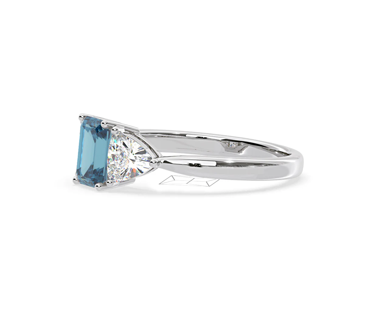 Aurora Blue Lab Diamond Emerald Cut and Trillion 1.70ct Ring in Platinum - Elara Collection - Image 20