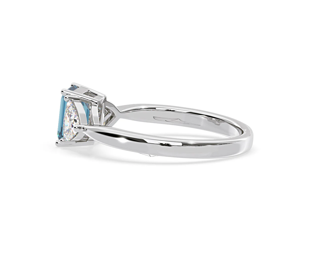 Aurora Blue Lab Diamond Emerald Cut and Trillion 1.70ct Ring in Platinum - Elara Collection - Image 30
