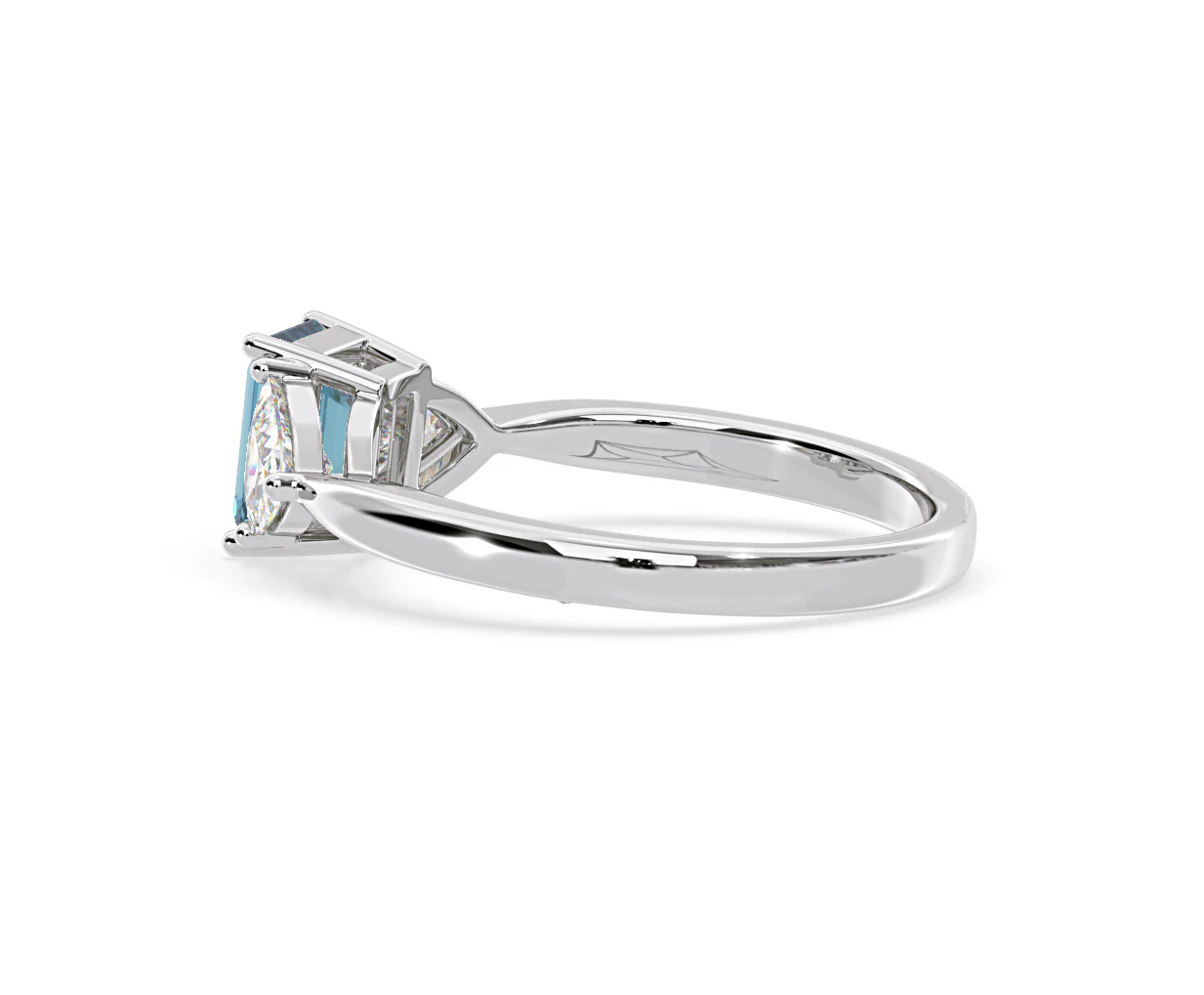 Aurora Blue Lab Diamond Emerald Cut and Trillion 1.70ct Ring in Platinum - Elara Collection - Image 32