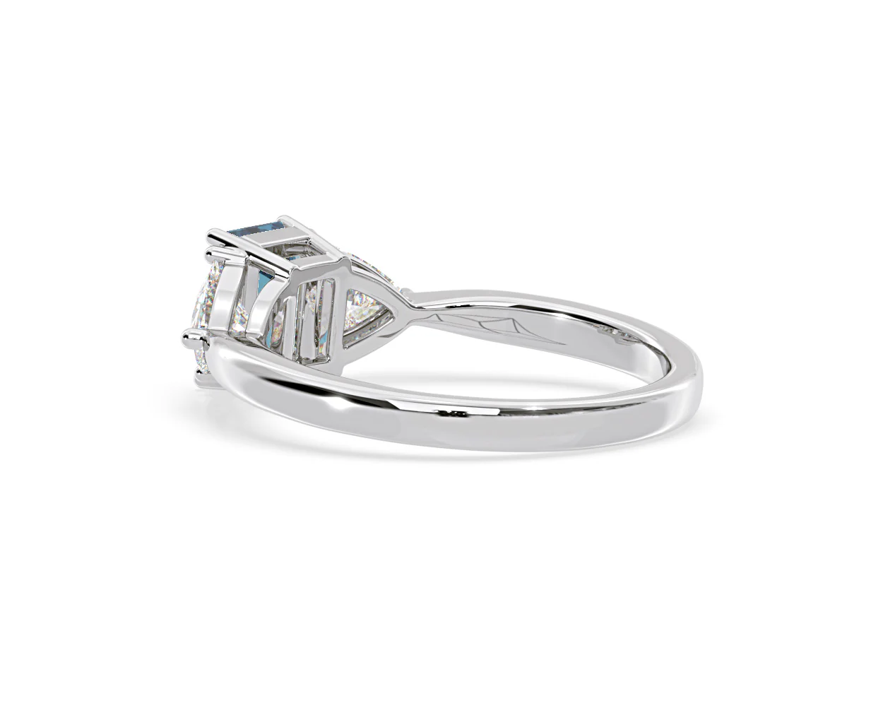 Aurora Blue Lab Diamond Emerald Cut and Trillion 1.70ct Ring in Platinum - Elara Collection - Image 36