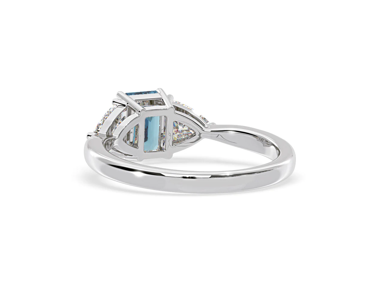 Aurora Blue Lab Diamond Emerald Cut and Trillion 1.70ct Ring in Platinum - Elara Collection - Image 41