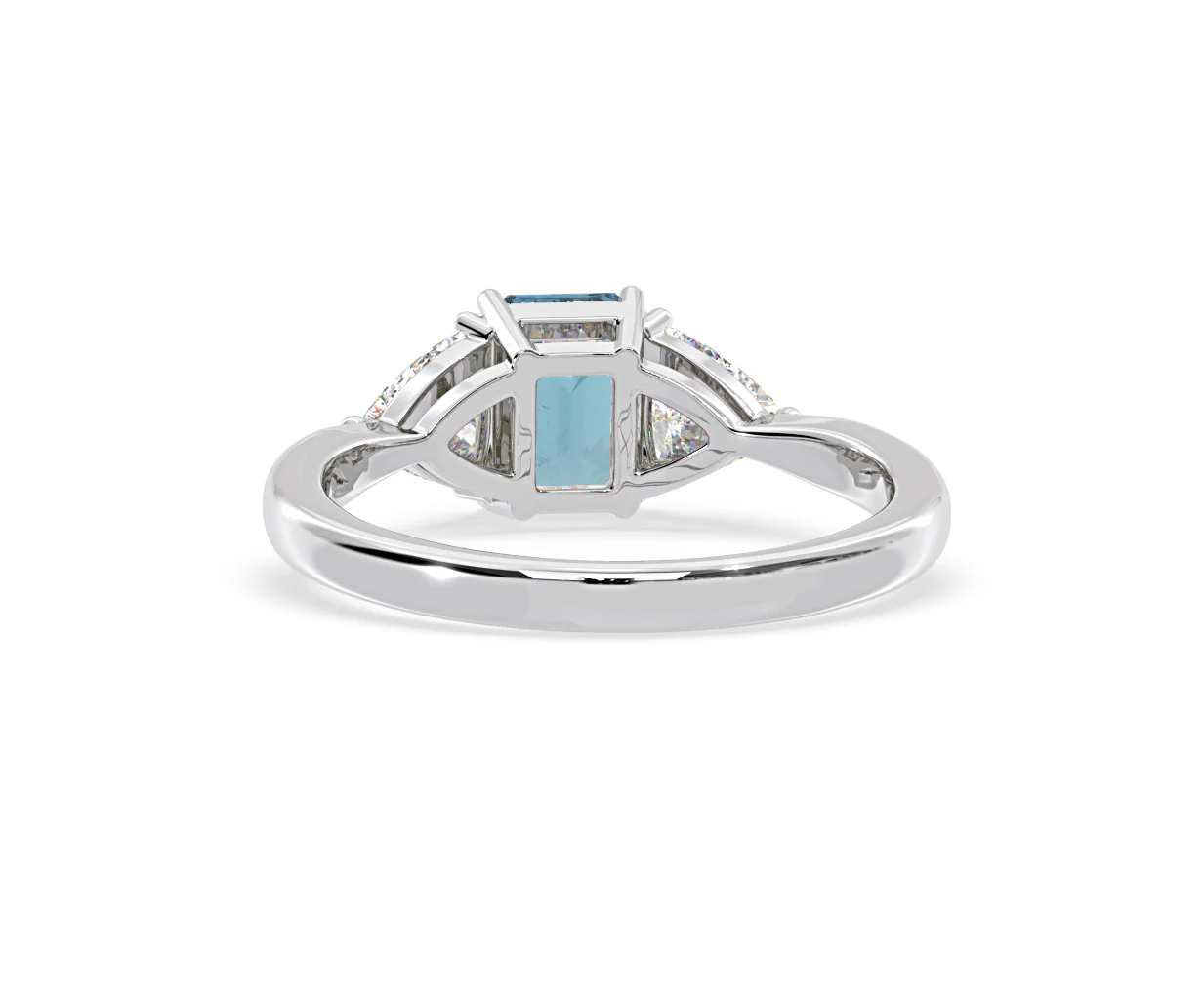 Aurora Blue Lab Diamond Emerald Cut and Trillion 1.70ct Ring in Platinum - Elara Collection - Image 45