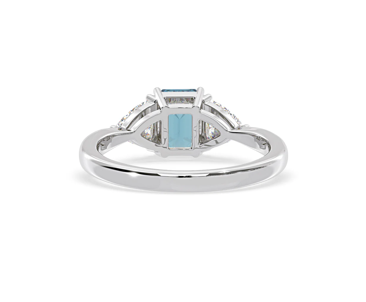 Aurora Blue Lab Diamond Emerald Cut and Trillion 1.70ct Ring in Platinum - Elara Collection - Image 46