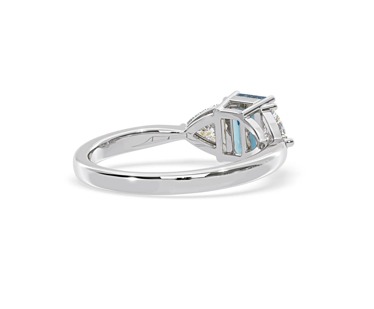 Aurora Blue Lab Diamond Emerald Cut and Trillion 1.70ct Ring in Platinum - Elara Collection - Image 55