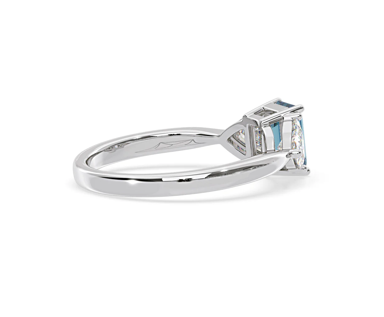 Aurora Blue Lab Diamond Emerald Cut and Trillion 1.70ct Ring in Platinum - Elara Collection - Image 60