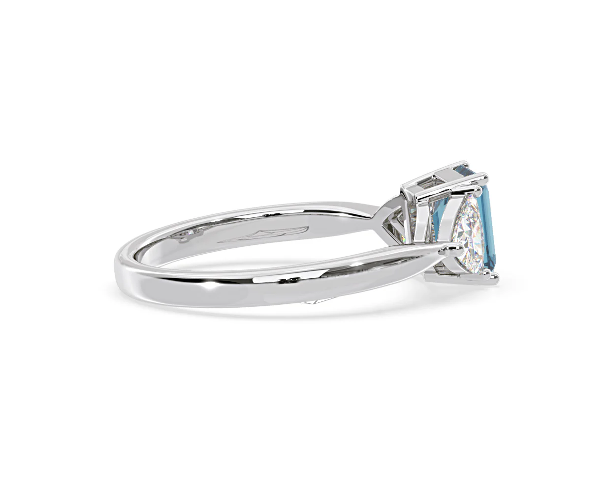 Aurora Blue Lab Diamond Emerald Cut and Trillion 1.70ct Ring in Platinum - Elara Collection - Image 63