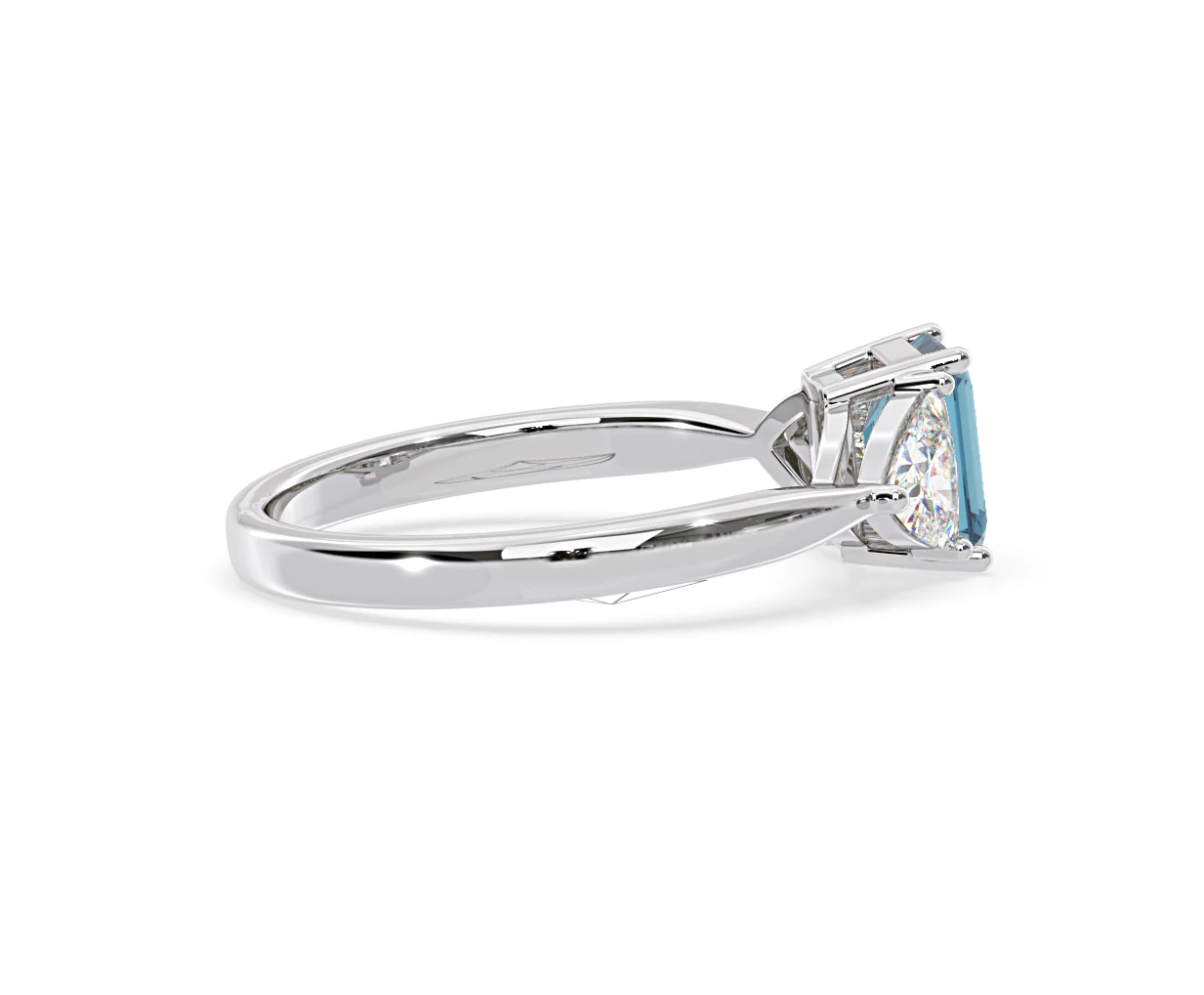Aurora Blue Lab Diamond Emerald Cut and Trillion 1.70ct Ring in Platinum - Elara Collection - Image 64