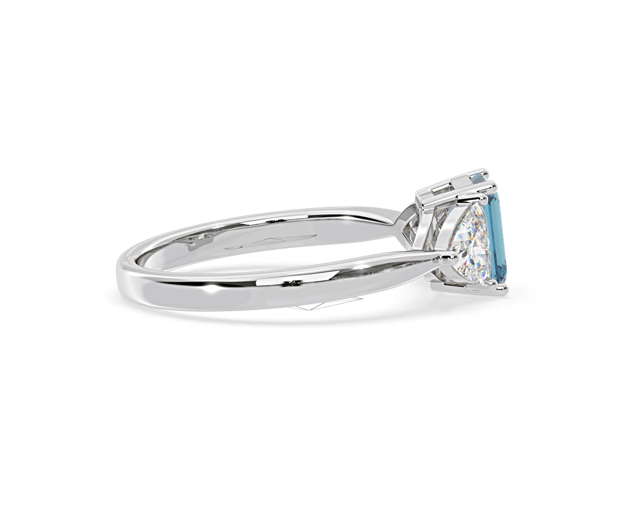Aurora Blue Lab Diamond Emerald Cut and Trillion 1.70ct Ring in Platinum - Elara Collection - Image 65