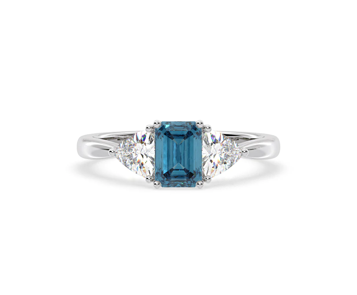 Aurora Blue Lab Diamond Emerald Cut and Trillion 1.70ct Ring in Platinum - Elara Collection - Image 7