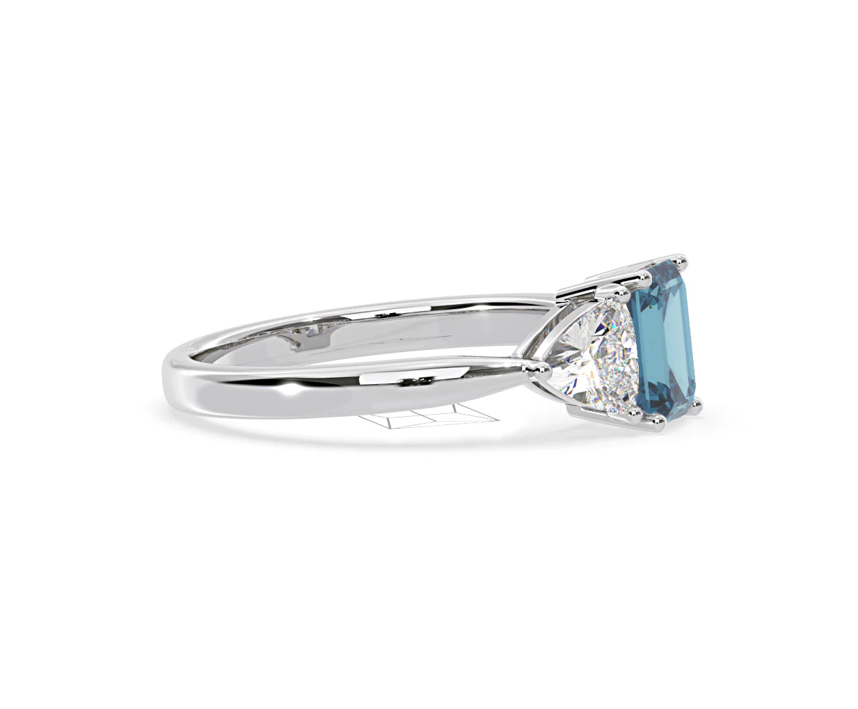 Aurora Blue Lab Diamond Emerald Cut and Trillion 1.70ct Ring in Platinum - Elara Collection - Image 71